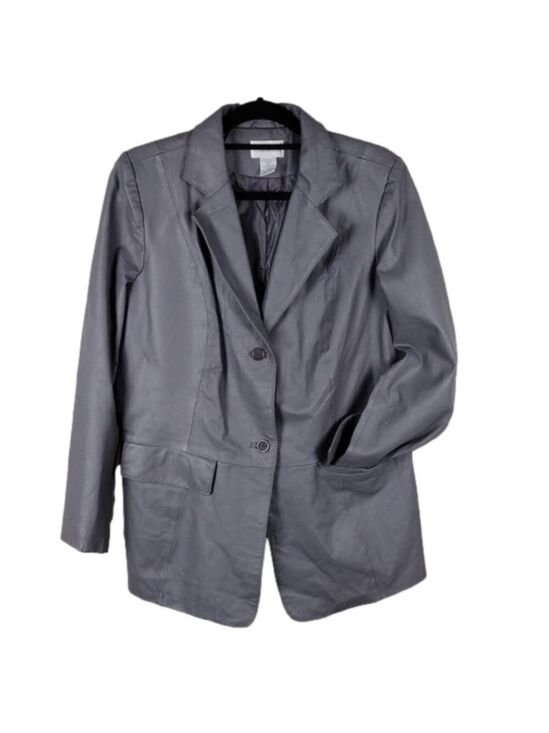 Chadwicks Jackets & Blazers - Chadwick's Grey Leather One Notched Collar Long Sleeve Button Front Blazer Coat